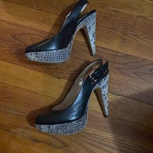 Michael Kira black sling back 4 inch platform heels